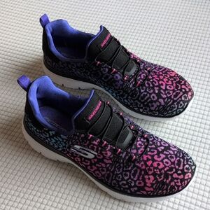Skechers Women's Black and Pink Leopard Sneakers